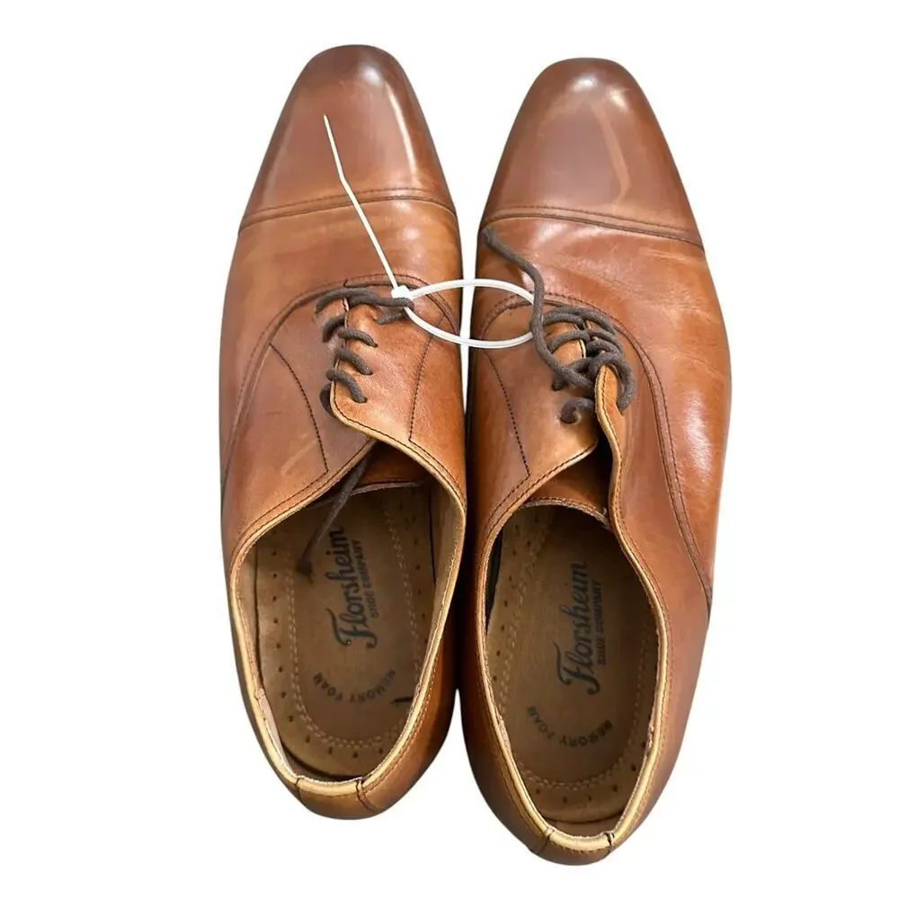 Florsheim Shoes Mens 11 D Dress Cap Toe Oxford cognac brown Leather Lace Up